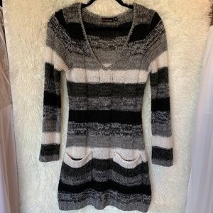 Ultra Flirt Gray White Stripe Sweater Dress Size M